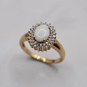 9ct Gold Opal & Diamond Cluster Ring, UK Size O 1/2 (US Size 7 1/2)