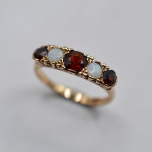 1970s Vintage 9ct Gold Opal & Garnet Half-Eternity Ring, UK Size K (US Size 5 1/4)