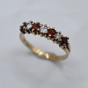 1980s Vintage 9ct Gold Garnet & CZ Half-Eternity Ring, UK Size N (US Size 6 1/2)