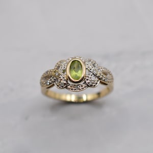 9ct Gold Peridot & Diamond Dress Ring, UK Size K 1/2 (US Size 5 1/2)