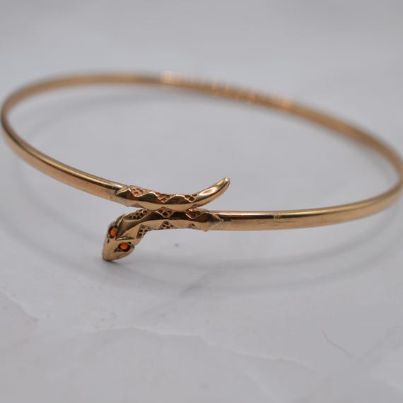 9ct Gold Garnet-Eyed Snake Bracelet/Bangle - Vintage Snake Jewellery