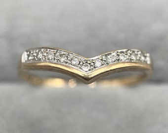Vintage 1980s 9ct Gold Diamond Wishbone Ring - UK Size N (US Size 6.5 - 6.75)
