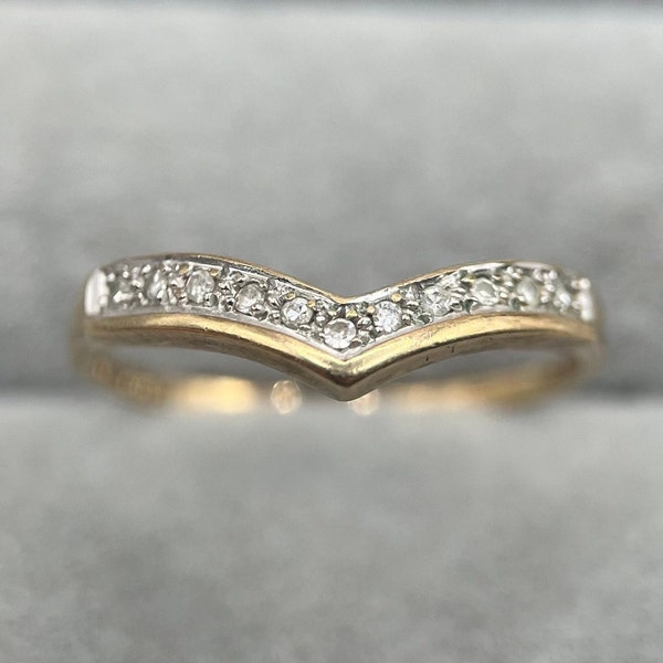 Vintage 1980s 9ct Gold Diamond Wishbone Ring - UK Size N (US Size 6.5 - 6.75)