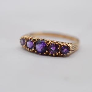 1980s Vintage 9ct Gold Amethyst Five-Stone Ring, UK Size Q (US Size 8)