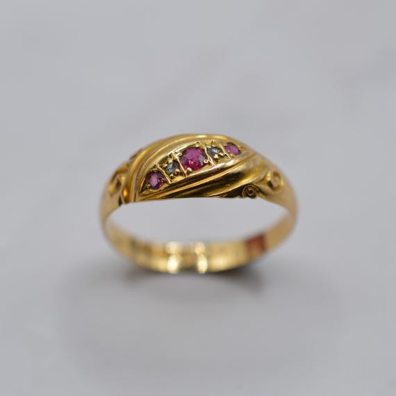 Antique Edwardian 18ct Gold Ruby & Diamond Ring, … - image 3