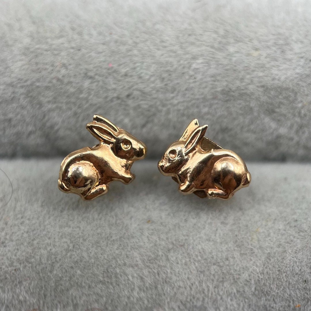 Vintage 9ct Gold Bunny Rabbit Stud Earrings - Etsy