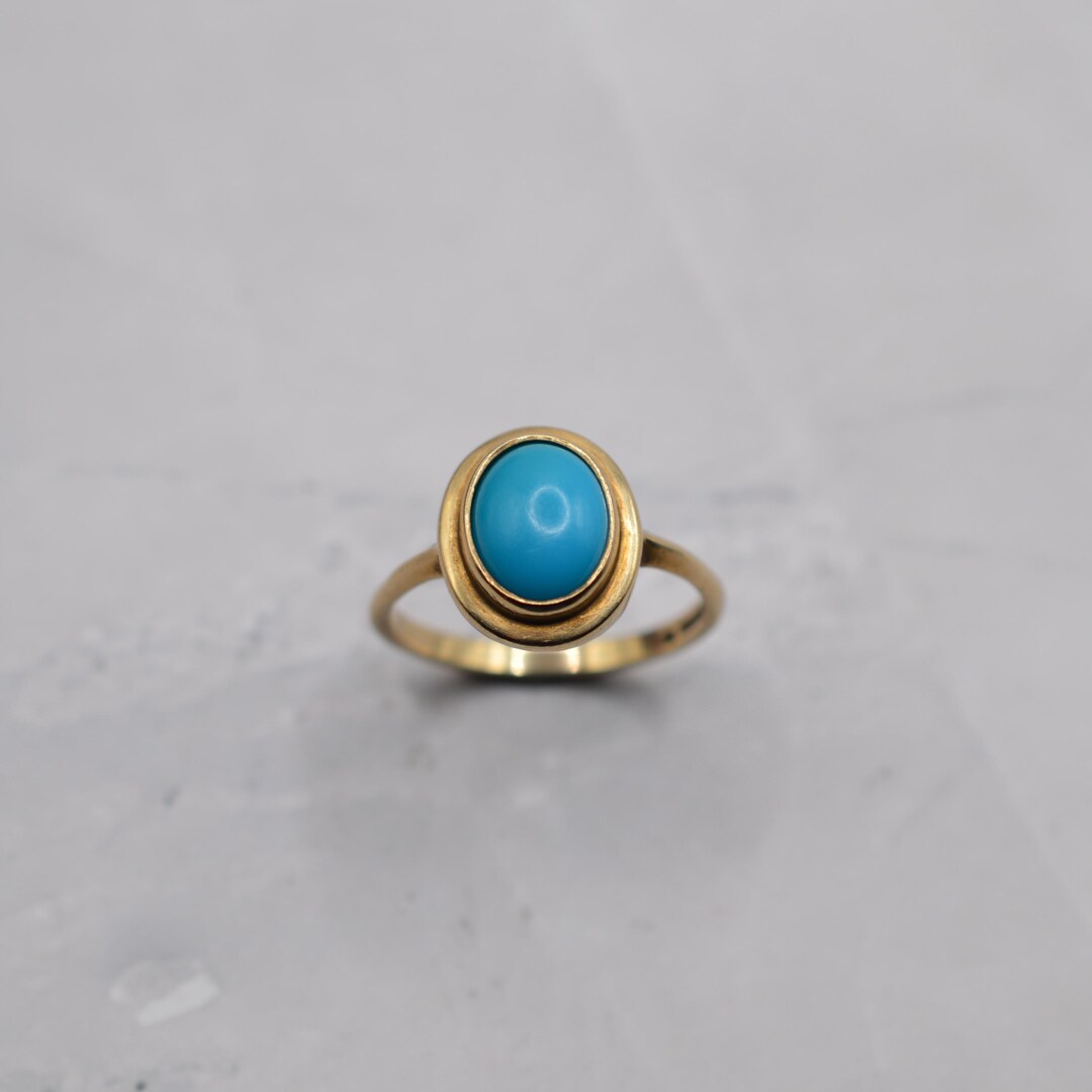 1990s Vintage 9ct Gold Turquoise Bezel-set Ring, UK Size Q (US Size 8 ...