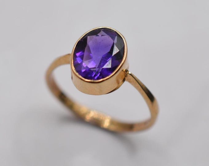 1990s Vintage 9ct Gold Amethyst Bezel-set Ring, UK Size L (US Size 5 3/ ...