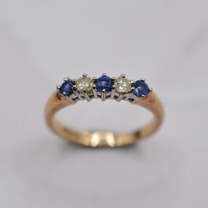 9ct Gold Sapphire & Diamond Five-Stone Ring, UK Size J (US Size 4 3/4)