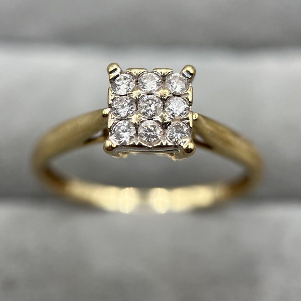 9ct Gold Diamond Square Cluster Ring, UK Size O (US Size 7) -- O.20ct Diamonds