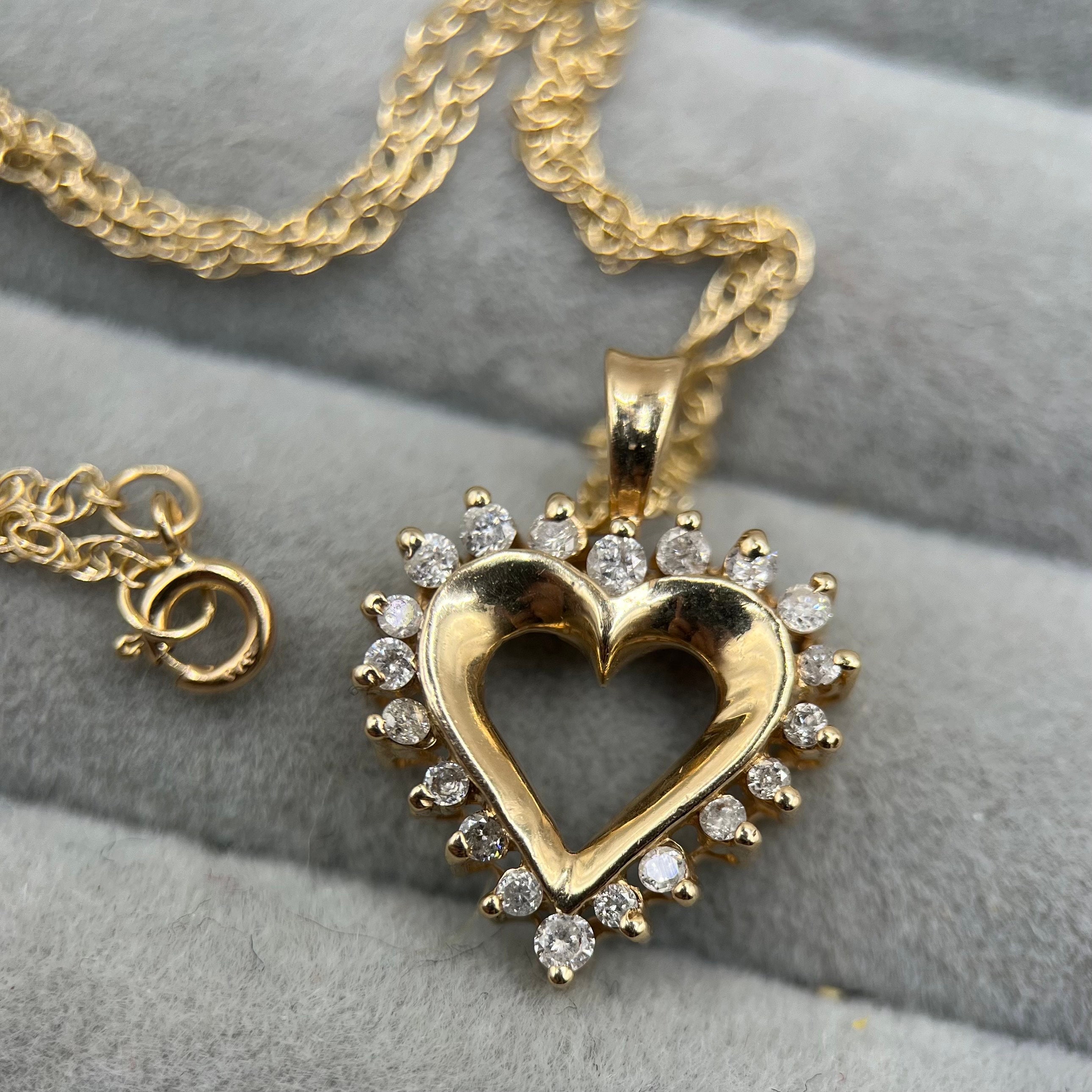 Y2K Vintage 9ct Gold Diamond Heart Pendant Necklace - Etsy
