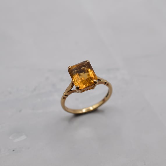 1960s Vintage 9ct Gold Citrine Solitaire Ring, UK Size N (US Size 6 3/4)