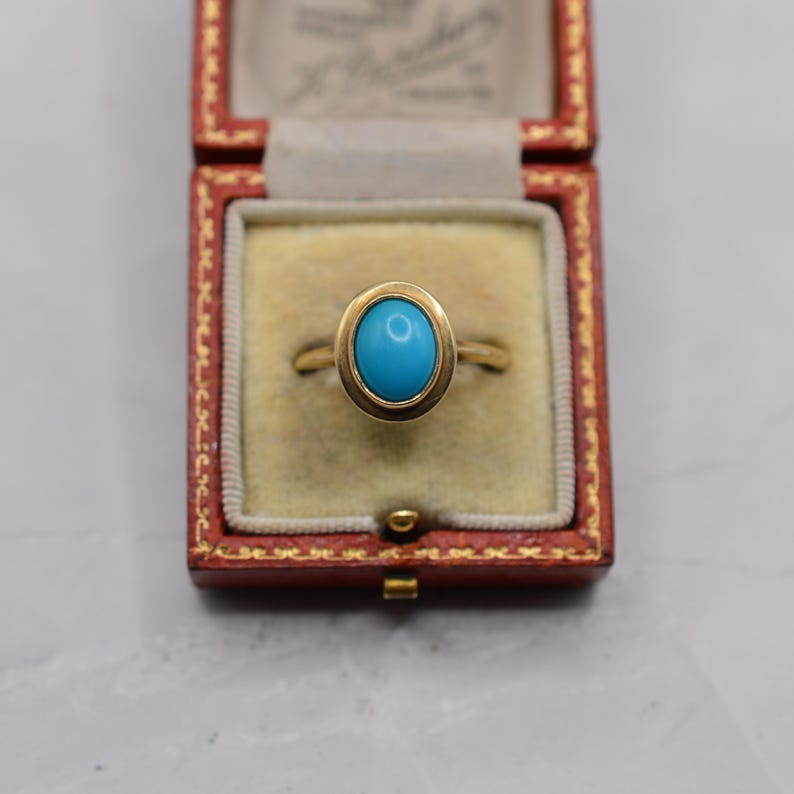 1990s Vintage 9ct Gold Turquoise Bezel-set Ring, UK Size Q (US Size 8 ...