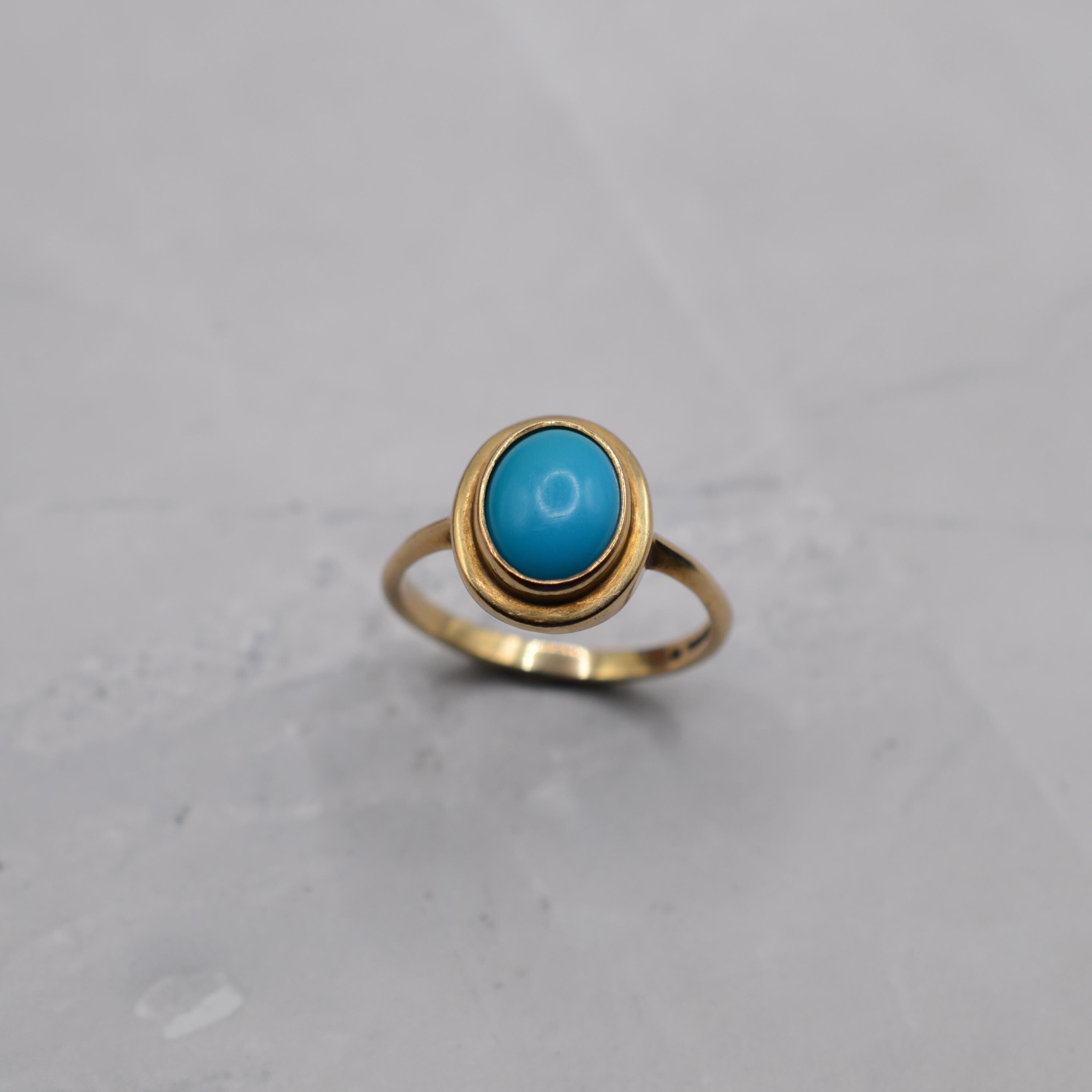 1990s Vintage 9ct Gold Turquoise Bezel-set Ring, UK Size Q (US Size 8 ...