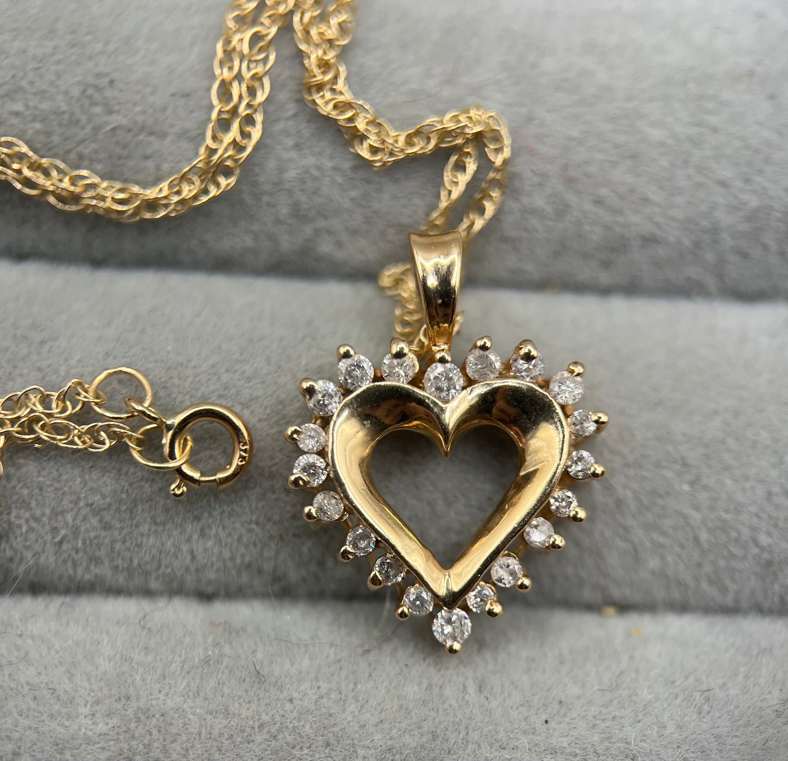 Y2K Vintage 9ct Gold Diamond Heart Pendant Necklace - Etsy