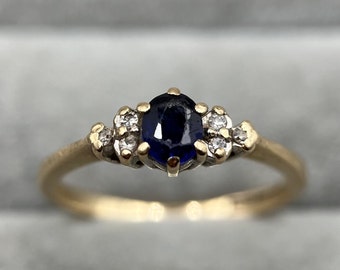 Vintage 9ct Gold Sapphire & Diamond Ring, UK Size N (US Size 6.5)