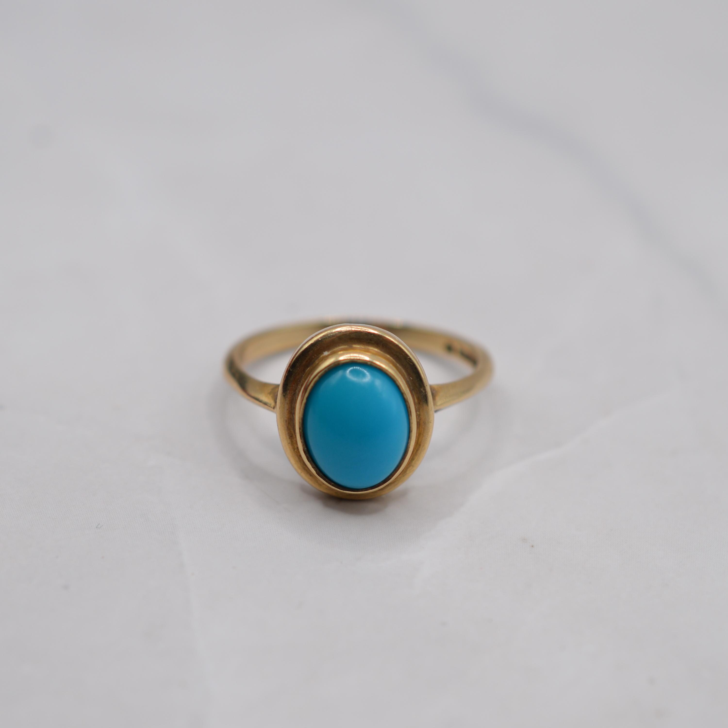 1990s Vintage 9ct Gold Turquoise Bezel-set Ring, UK Size Q (US Size 8 ...