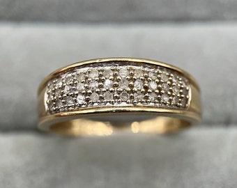 Vintage 9ct Gold Diamond Triple-Row Half-Eternity Ring, UK Size O 1/2 (US Size 7.25) -- 0.25ct Diamond Weight