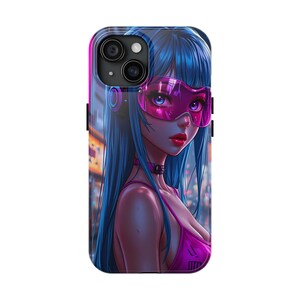 Cyberpunk Anime Neon Girl Phone Case | Vibrant Tough Protective Cover | Aesthetic Cyberpunk Art,Trendy Kawaii Anime Gift | Anime Phone Case