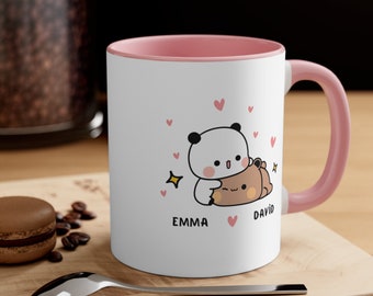 Mug personnalisé pour la Saint-Valentin, Kawaii, mignon, panda, Bubu Dudu, mug, nom personnalisé drôle, cadeau pour les couples