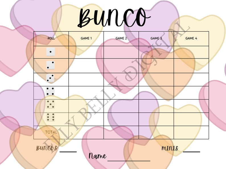 Valentine Bunco Score Cards Holiday Bunco February Valentine Theme Bunco Party Bunco Party