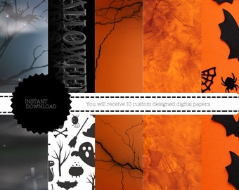 Spooky Halloween Digital Paper Pack, Scrapbook Pages (Digital Download)