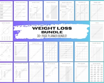 Weight Loss Planner Bundle, Fitness Journal (Digital Download)