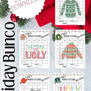 Kerst Bunco Scorekaarten, Feestdag Bunco, December, Kerst Thema Bunco Party, December Bunco Party