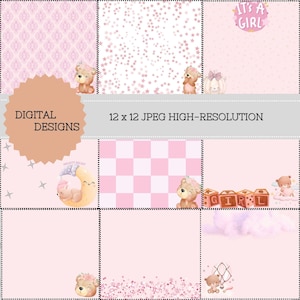 Sweet Baby Girl Digital Scrapbook Kit Collection or Bundle for Digital Scrapbooking and Paper Crafting, seamless Patterns, seamless backdrop