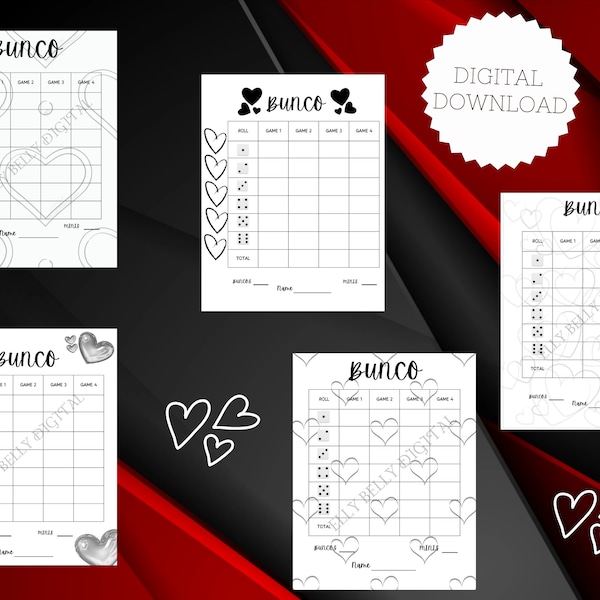 Valentine Bunco Score Cards, Holiday Bunco, February, Valentine Theme Bunco Party, Galantine's Bunco Party