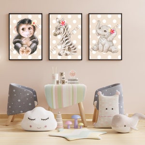 Cute Safari Animal Prints: Safari Nursery Decor, Animal Prints, Set of 6, Digital Prints, Safari Animals, Jungle Nursery