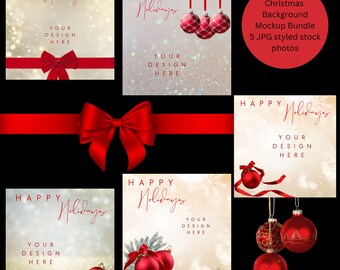 Christmas Flat Lay Mockup, Festive Card Designs (JPG)