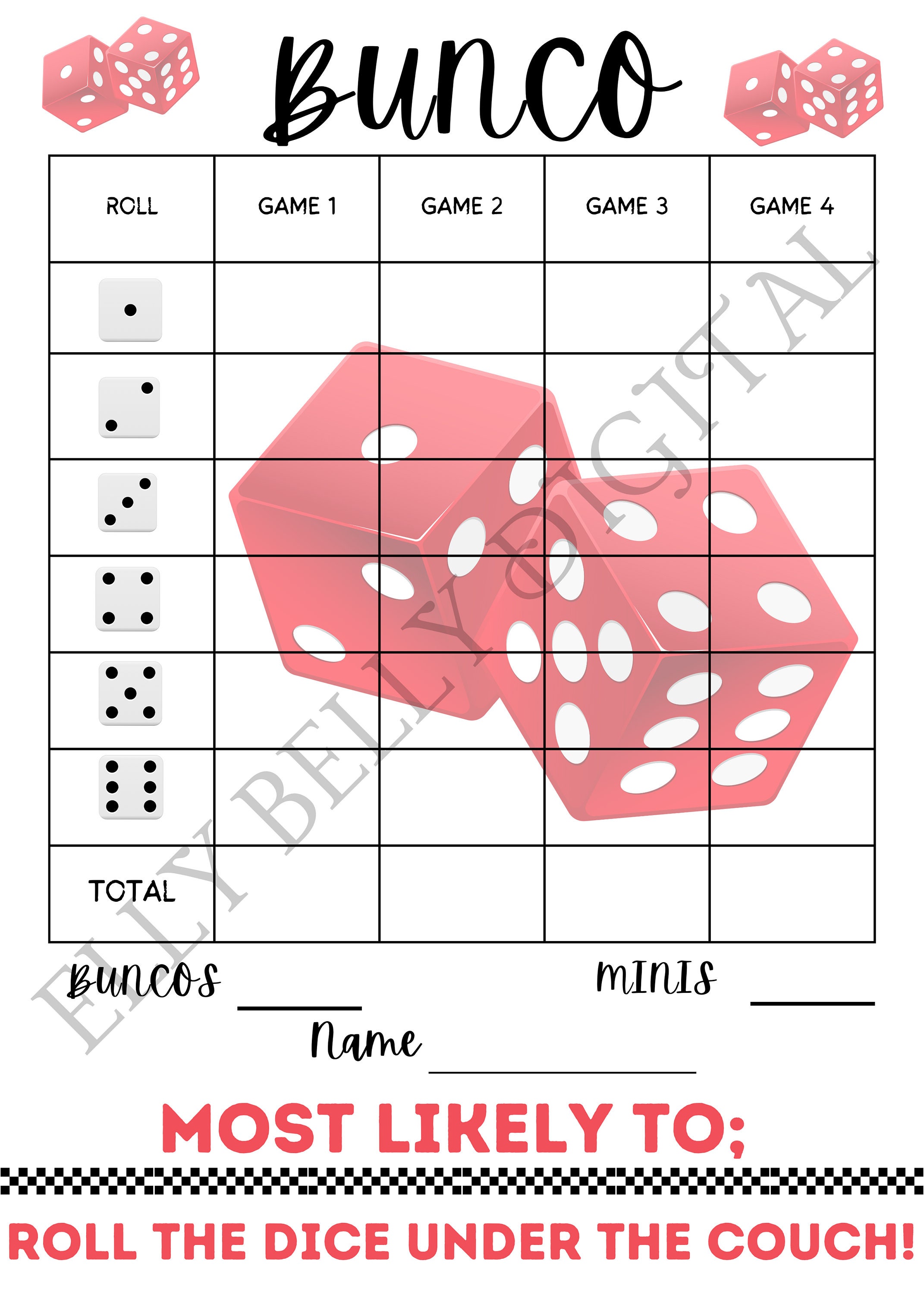 Bunco Score Cards, Girl's Night Party Game (PDF Printables) - Etsy