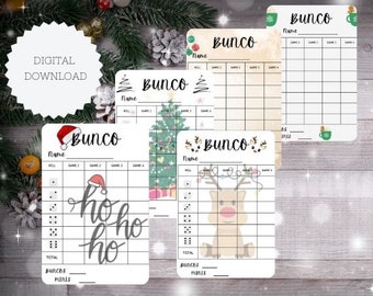 Christmas Bunco Score Cards, Holiday Bunco, December, Christmas Theme Bunco Party, December Bunco Party