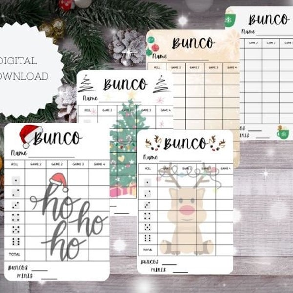 Christmas Bunco Score Cards, Holiday Bunco, December, Christmas Theme Bunco Party, December Bunco Party