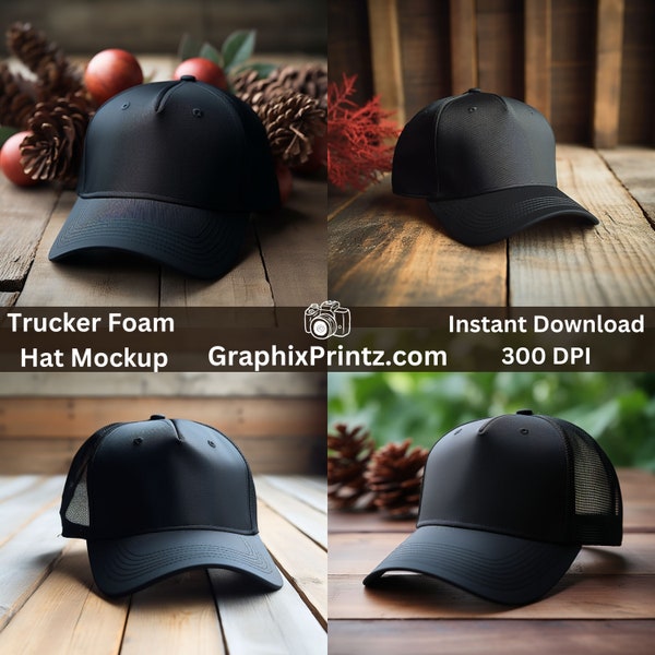 17 All Black Foam Trucker Hat Mockup, Otto Cap Mock up, All Black Blank Baseball Hat Mockup, Mesh Trucker Cap Mockup, Boho Hat Mockup, Model
