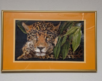 Jaguar, cross stitch, wall art, nature, wild animals, big cat