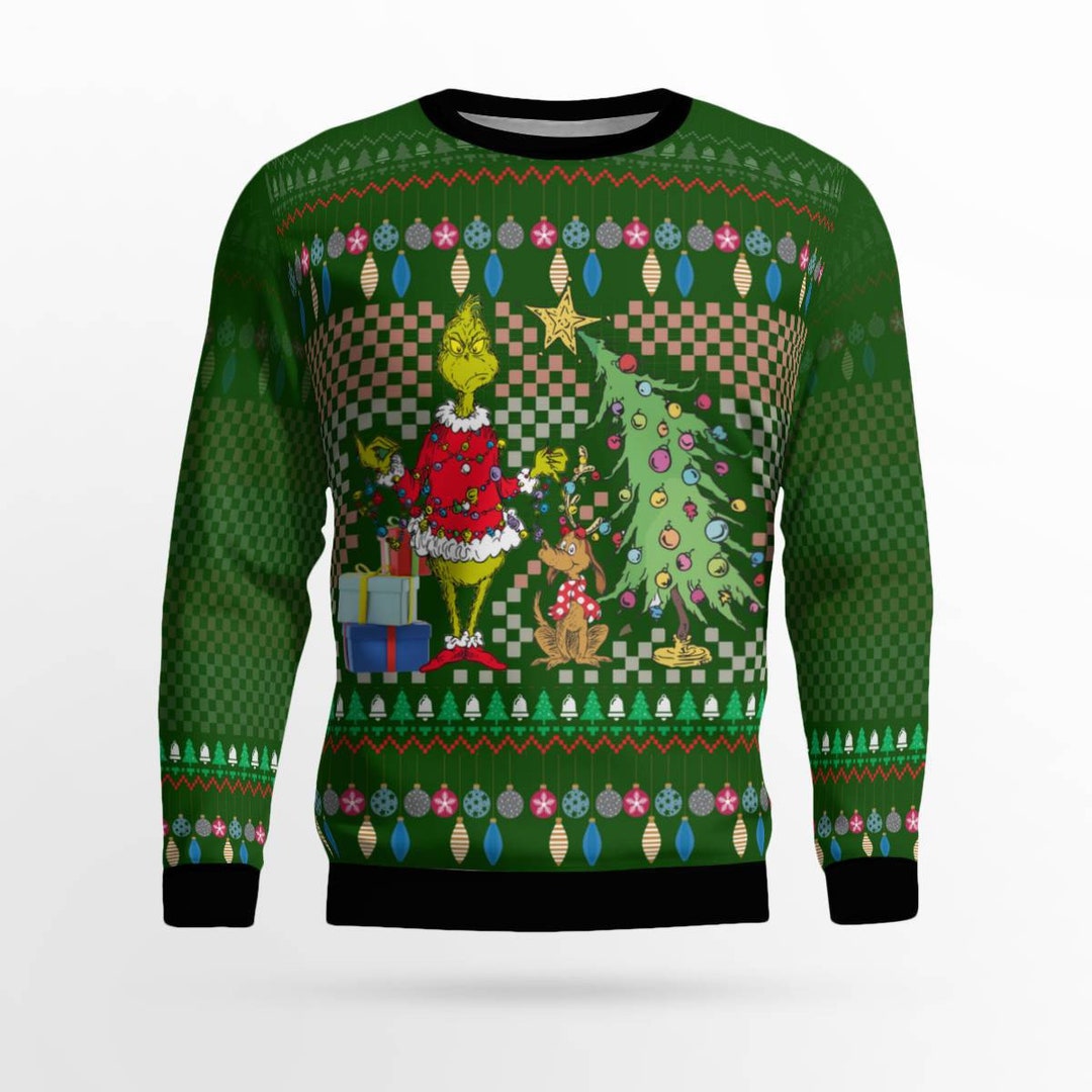 Grinch Christmas Tree Sweater Grinch Max Tree Whimsical Etsy
