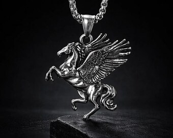 Pegasus Pendant Necklace | Stainless Steel Winged Horse Greek Mythology Jewelry