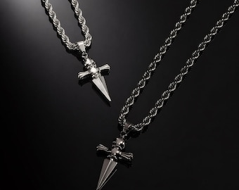 Sword Cross Necklace | Stainless Steel Dagger Pendant Chain Gothic Cross Necklace Silver Black Jewelry Streetwear Gift