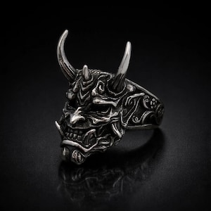 Oni Demon Mask Ring | Stainless Steel Japanese Samurai Gothic Jewelry