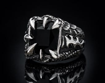 Dragon Claw Ring | Black Stone Stainless Steel Gothic Statement Ring