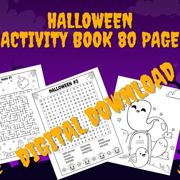 Halloween Activity Book Digital Download, 80 pages, toddlers, kids, teens, adults, Halloween Coloring pages, Halloween Coloring Sheets