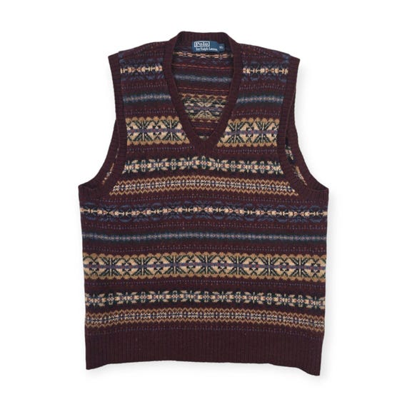 Polo Ralph Lauren vintage Pull sans manches en maille jacquard pour hommes XL Etsy France