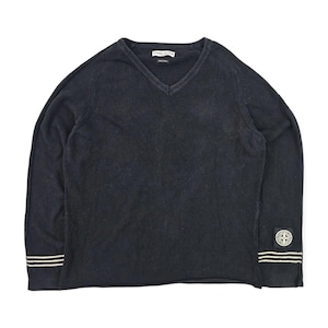 Stone Island 2005 Vintage Spellout V-Neck Knitted Jumper Black Men&#39;s Large