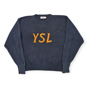 Yves Saint Laurent YSL Vintage Spellout Knitted Jumper Blue Men&#39;s Medium