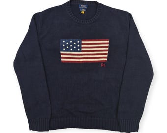 Polo Ralph Lauren USA Flag Knitted Jumper Blue Men's Large