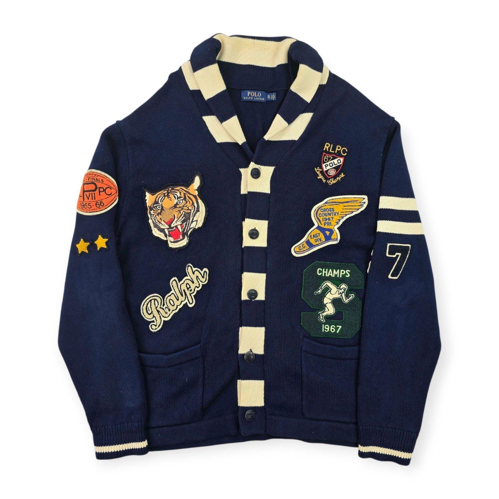 Polo Ralph Lauren Letterman Varsity Patch Knitted Cardigan Blue 