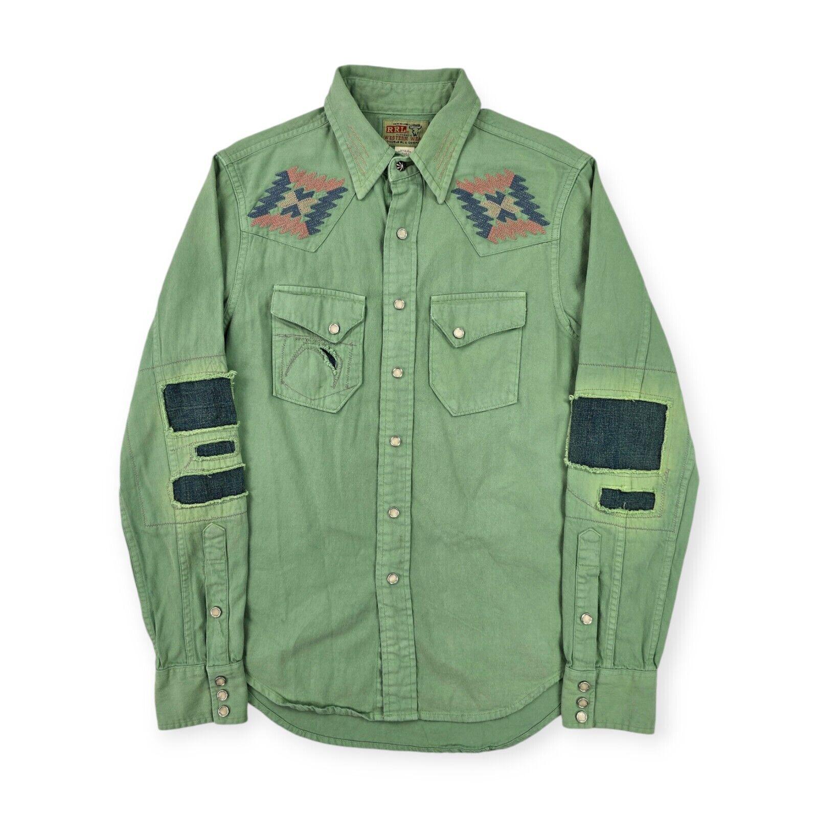 RRL Ralph Lauren Western Aztec Snap Pearl Shirt Green Men