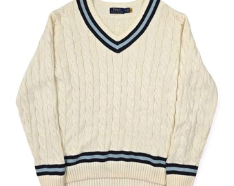 Polo Ralph Lauren Cable Knitted Cricket Jumper Cream Men's Medium
